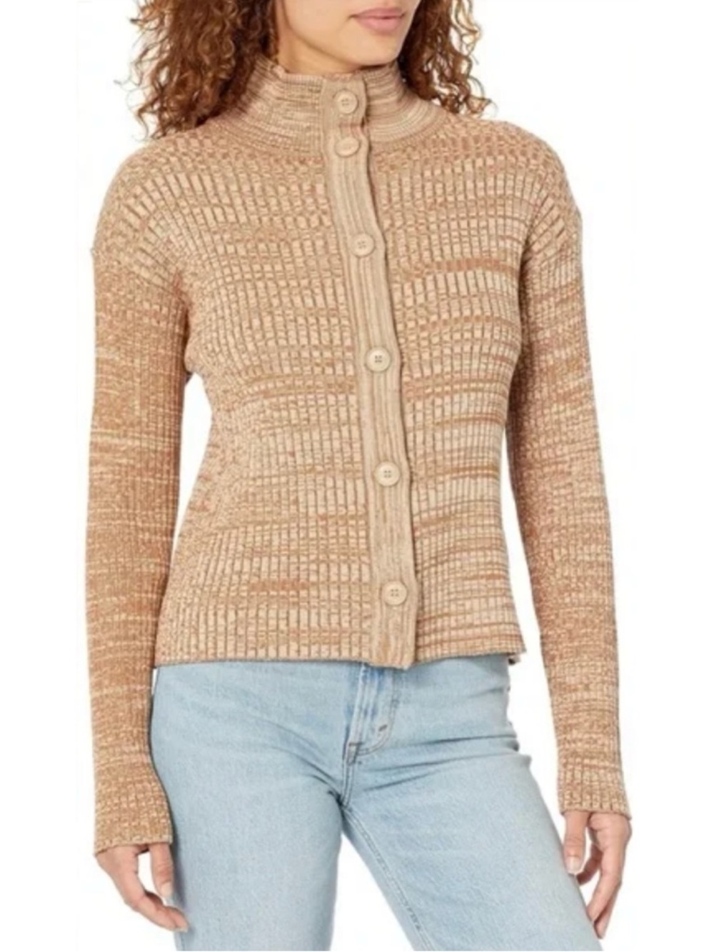 NEW Monrow Cosmo Rib Sweater Cardigan in brown tan size large